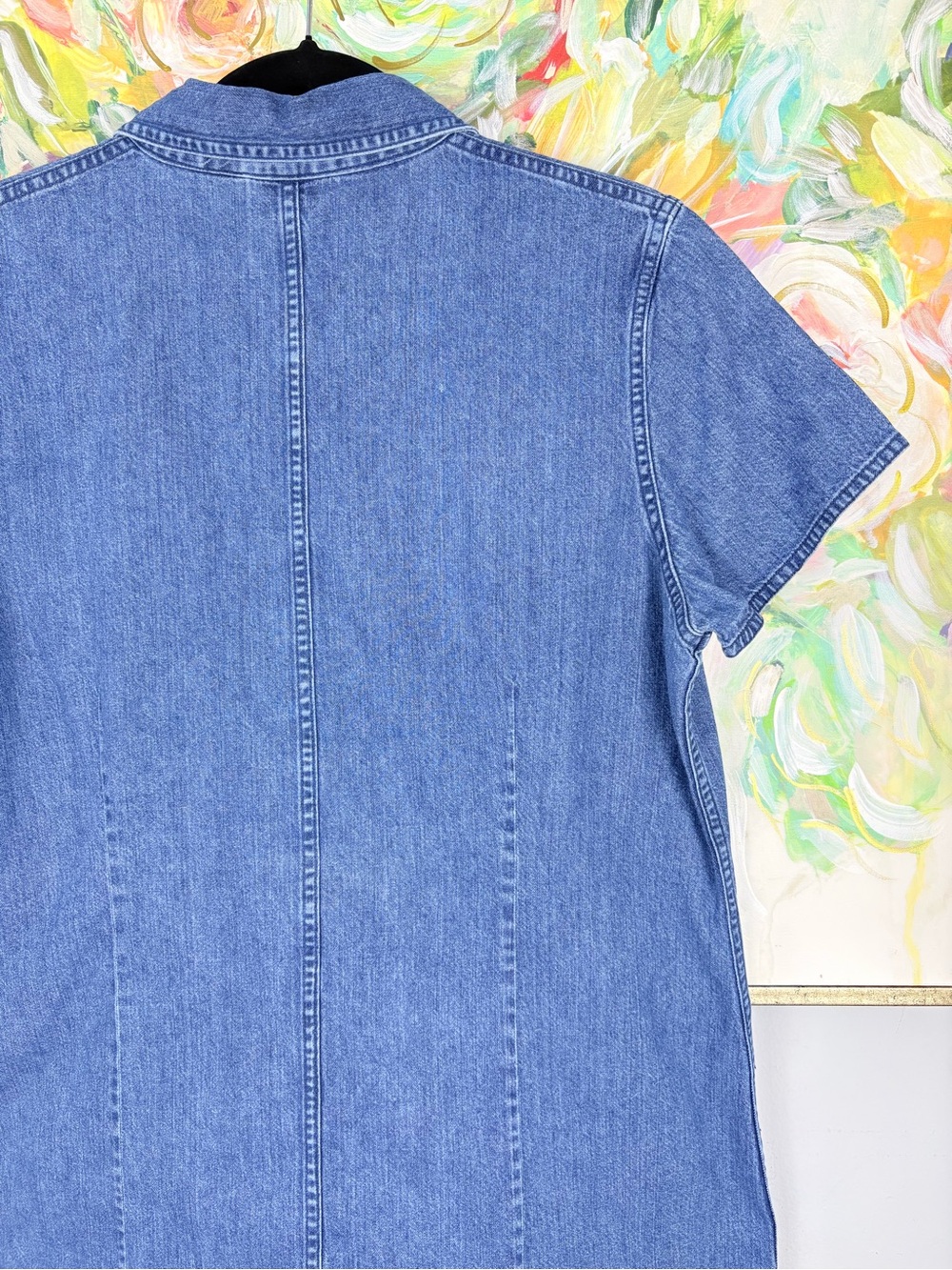 L.L. Bean Denim Shirt Dress Button Front Blue Short Sleeve Size 14 - Picture 8 of 9
